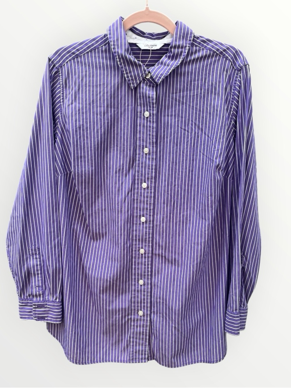 Liz Claiborne New York Purple & White Striped 100% Cotton Button-Up Shirt